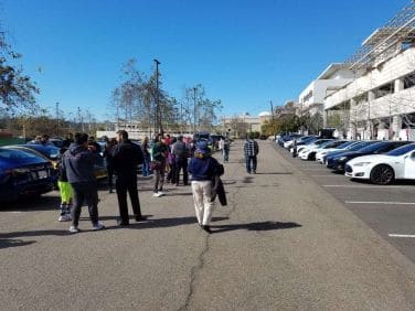 Crowd at 2019 Fashion Valley Tesla Owner Meetup.