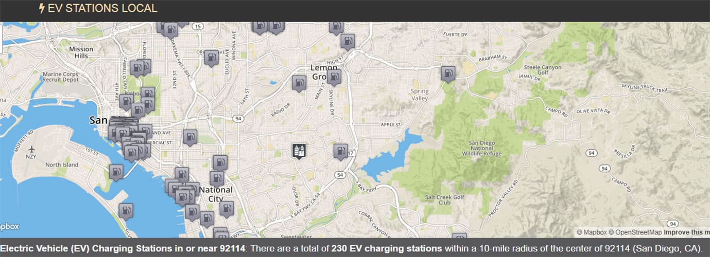 electric vehicle charging station locations based off of zip codes