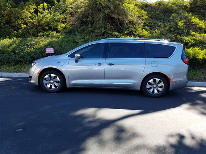 PHEV 2019 Chrysler Pacifica Hybrid FWD: 16kWh battery @ 2.4mi/kWh = 32mi EV range; 16.5gal. @ 29.6MPG = 488mi ICE Range; 520 mi Total Range, 367 Total hp. MSRP=$39,995