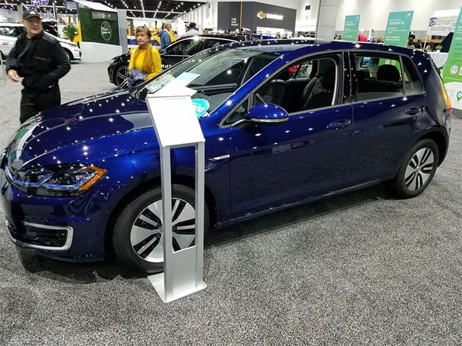 BEV 2019 Volkswagen e-Golf FWD: 36kWh battery @ 3.6mi/kWh = 125mi EV range; 125 mi Total Range, 134 Total hp. MSRP=$31,895