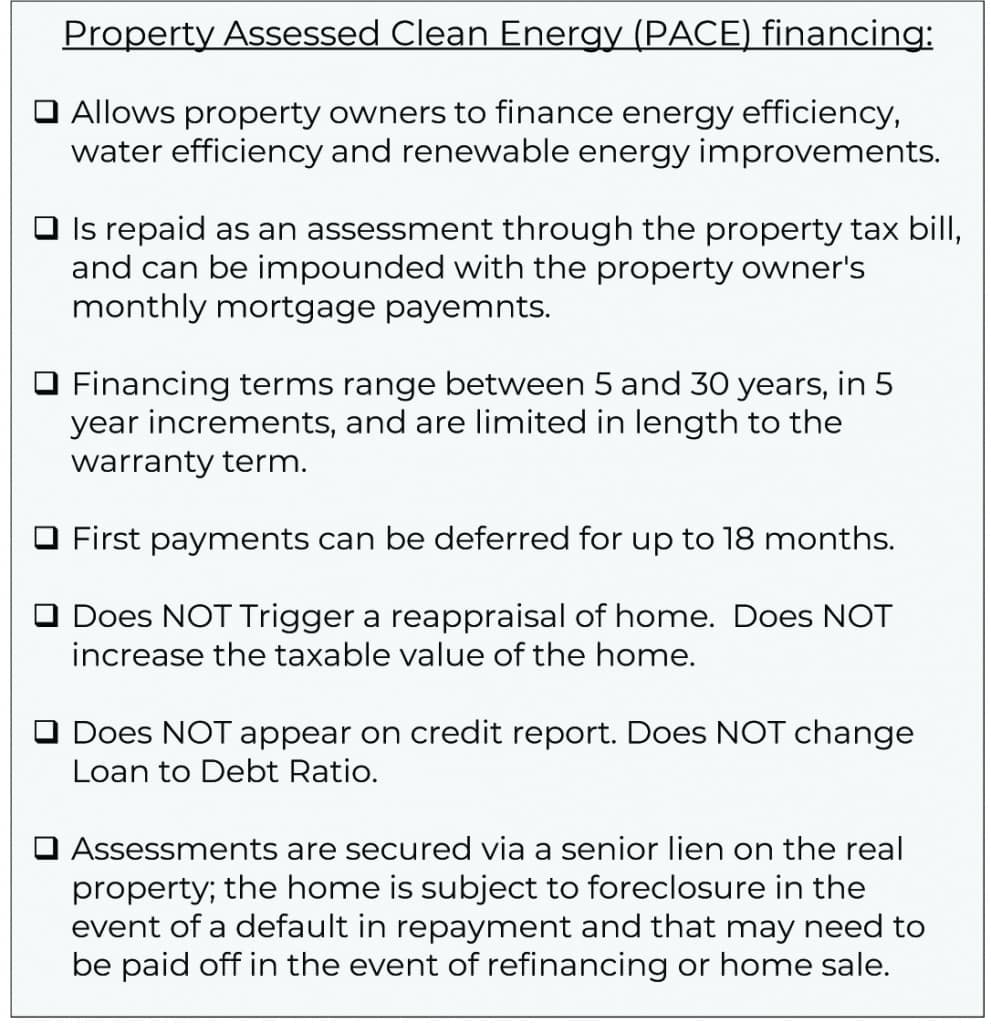 CA Property Assessed Clean Energy program (PACE) financing