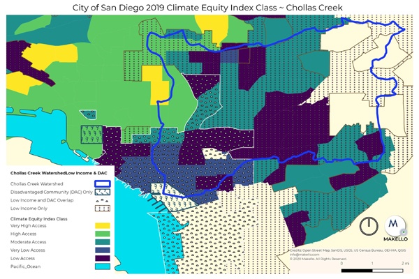 Chollas Creek Watershed has low access to Climate Equity