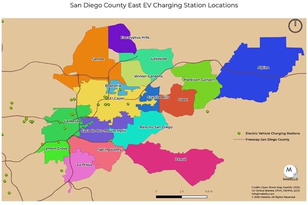 Electric Vehicle Charging Stations in East County San Diego