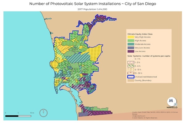 Solar electric installations in the City of San Diego.